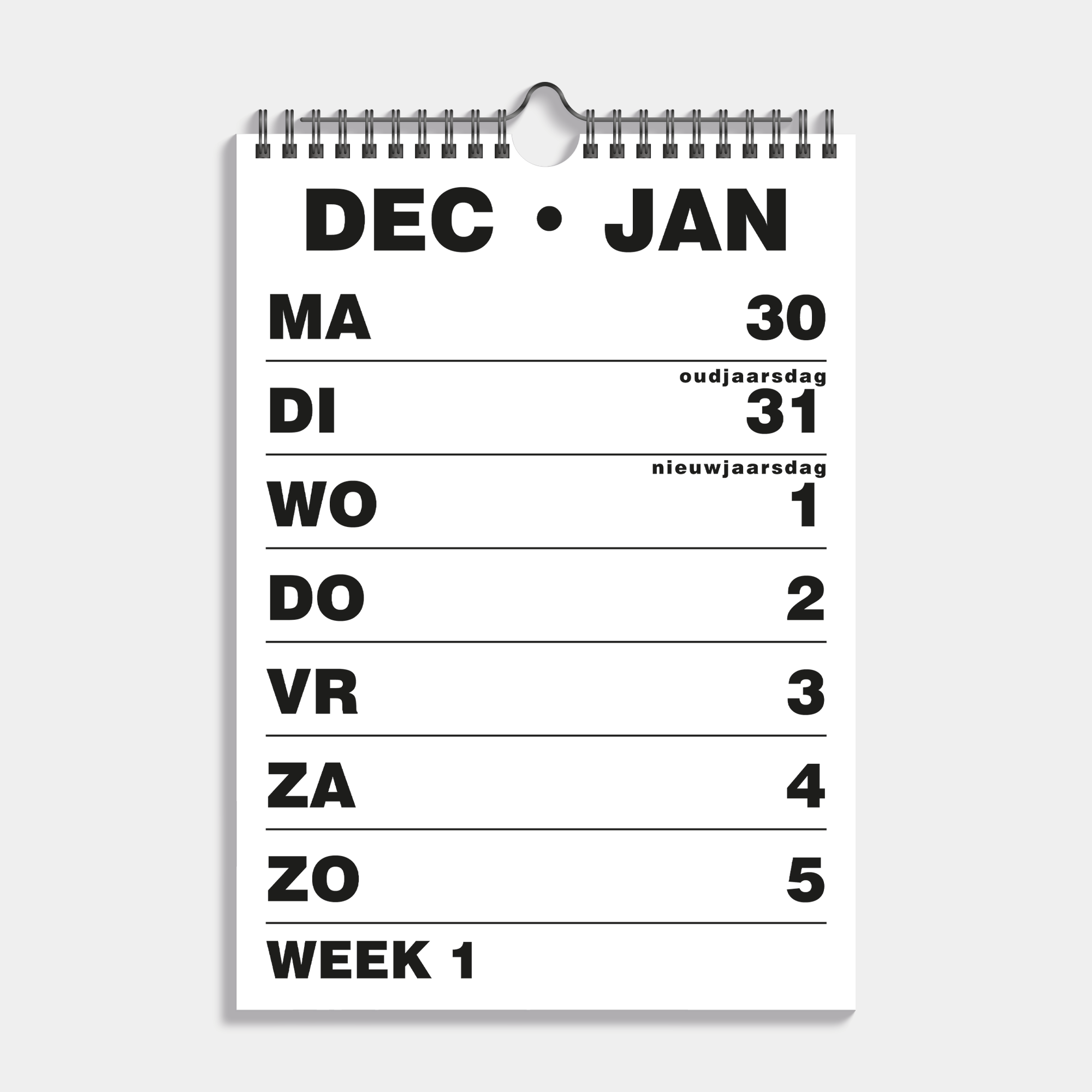 GROOTLETTER WEEKKALENDER 2025 A4