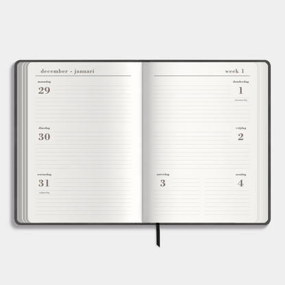 LUXE AGENDA 2026 A5 SUEDELOOK DONKERGRIJS GEWOLKT