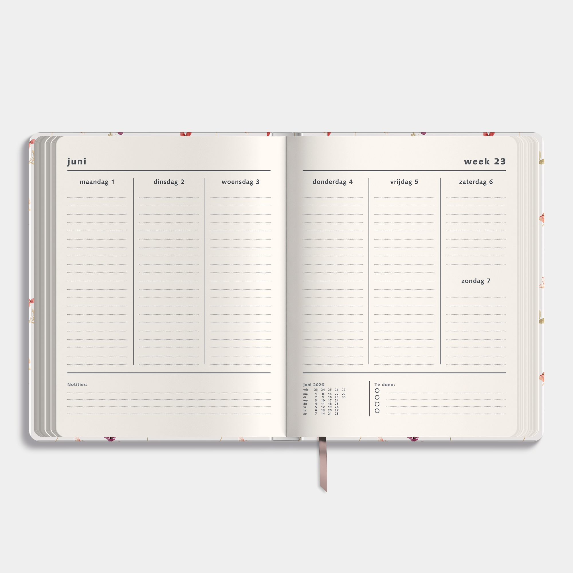 WEEKPLANNER 2026-2027 ±A4 WASHED KRAFT BLOEMETJES