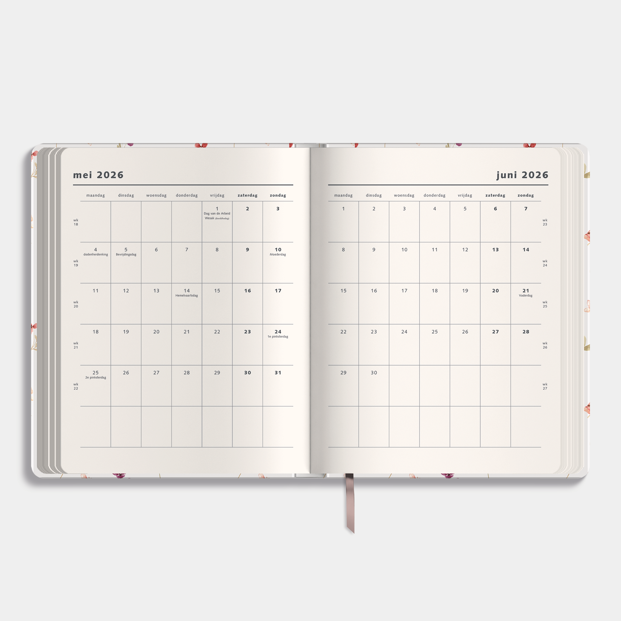 WEEKPLANNER 2026-2027 ±A4 WASHED KRAFT BLOEMETJES
