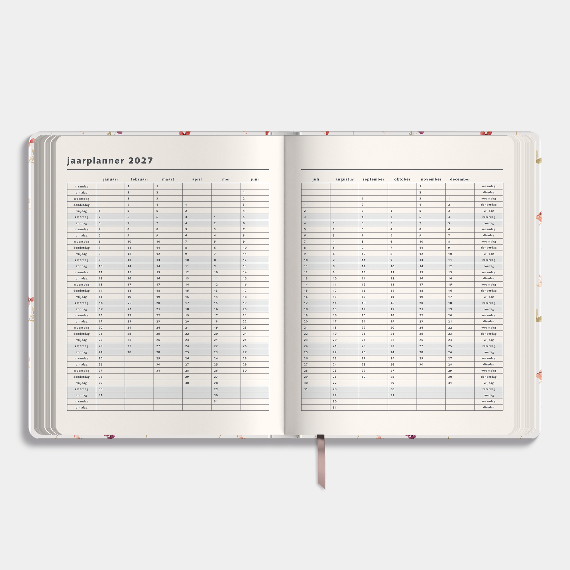 WEEKPLANNER 2026-2027 ±A4 WASHED KRAFT BLOEMETJES