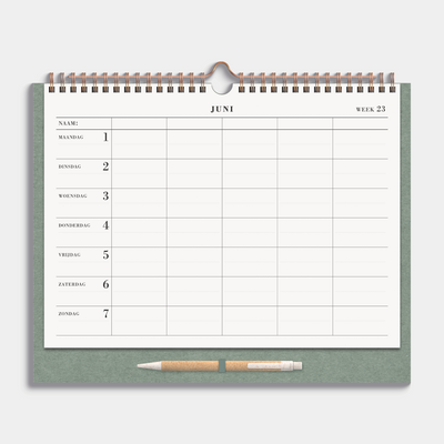 FAMILIEPLANNER 2026-2027 A4+ GROEN LUXE