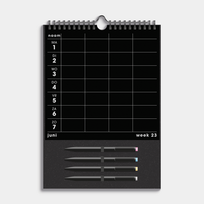 FAMILIEPLANNER MARKERS 2026-2027 A4+ ZWART