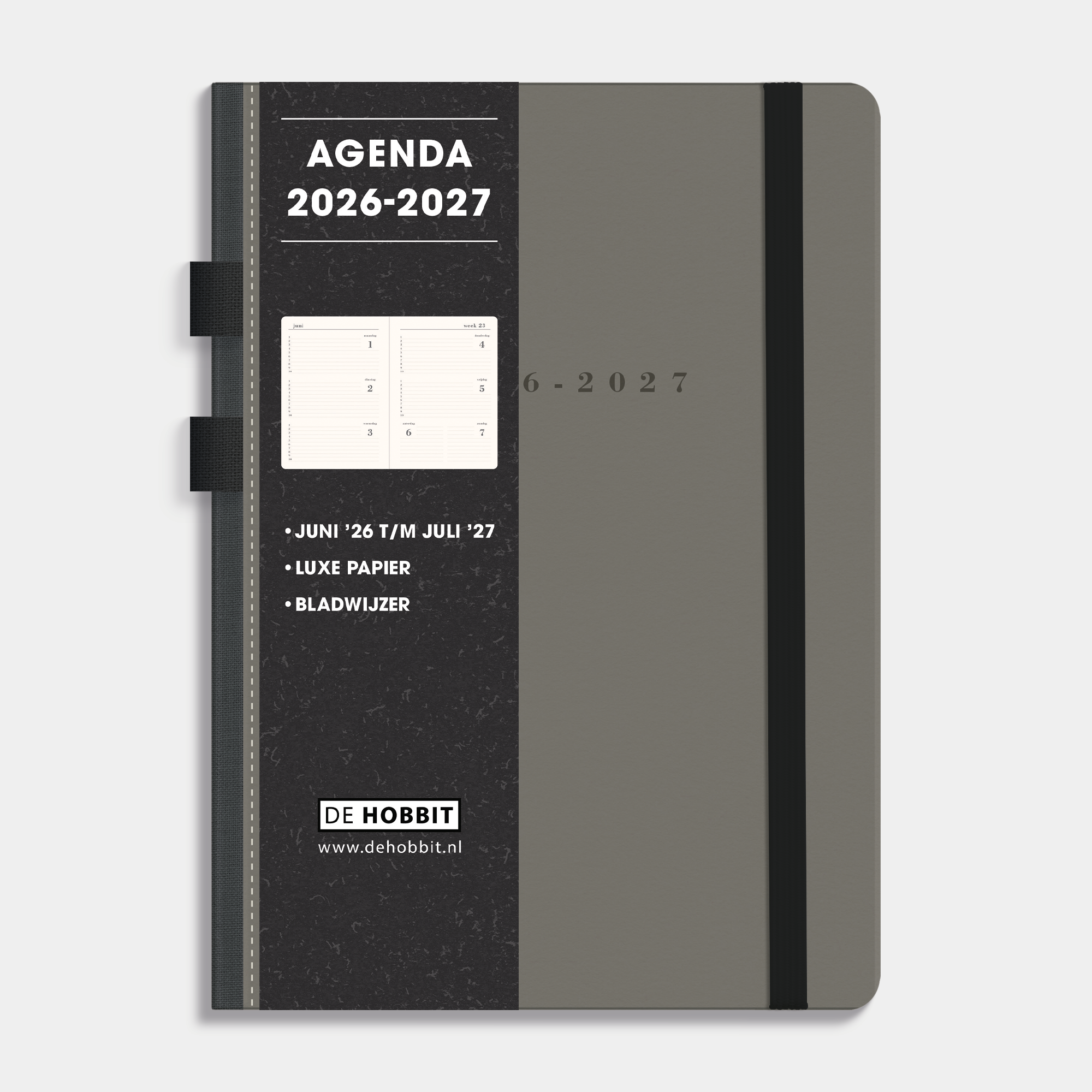 LUXE SCHOOLAGENDA 2026-2027 A5 SUEDELOOK ANTRACIET