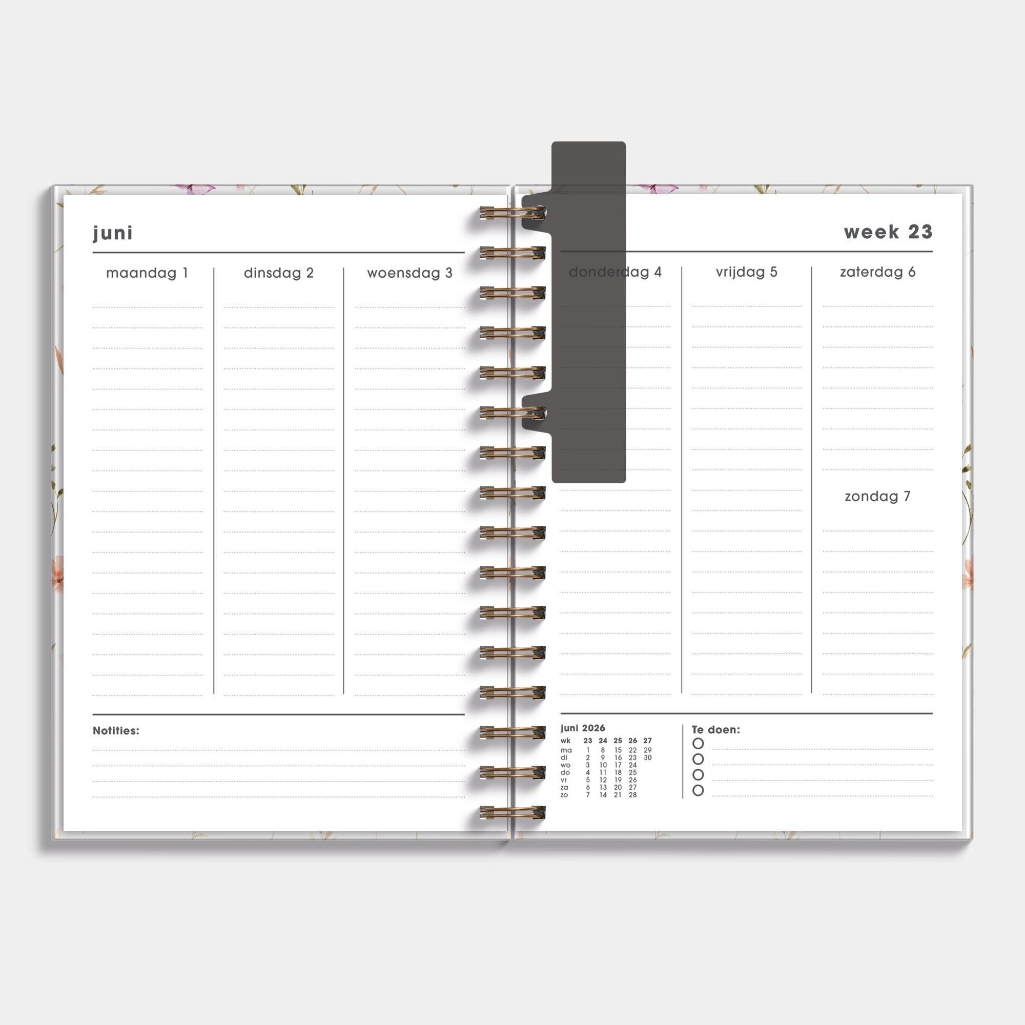 RINGBAND AGENDA 2026-2027 A5 AQUAREL BLOEMETJES