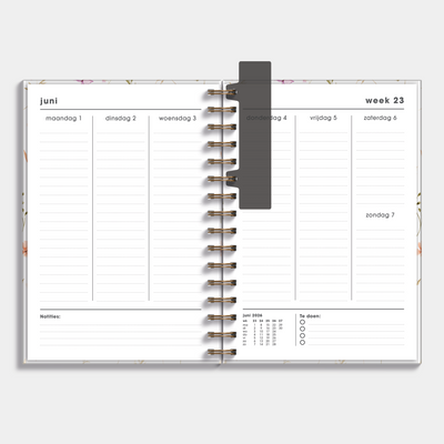 RINGBAND AGENDA 2026-2027 A5 AQUAREL BLOEMETJES