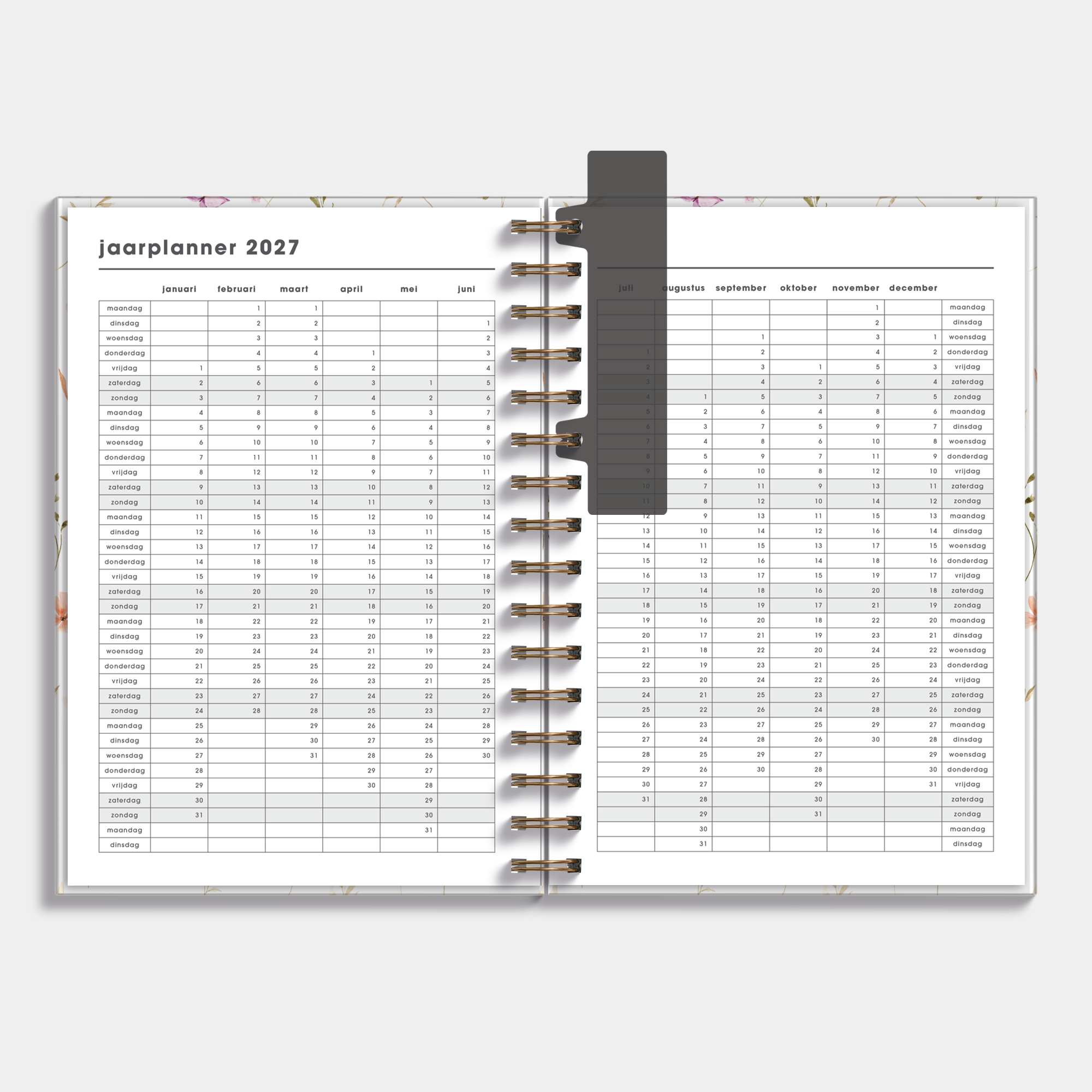 RINGBAND AGENDA 2026-2027 A5 AQUAREL BLOEMETJES