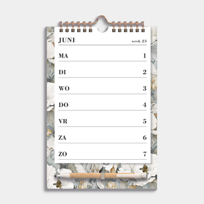 SPIRAALKALENDER SCHOOLJAAR 2026-2027 A5 WITTE ROZEN