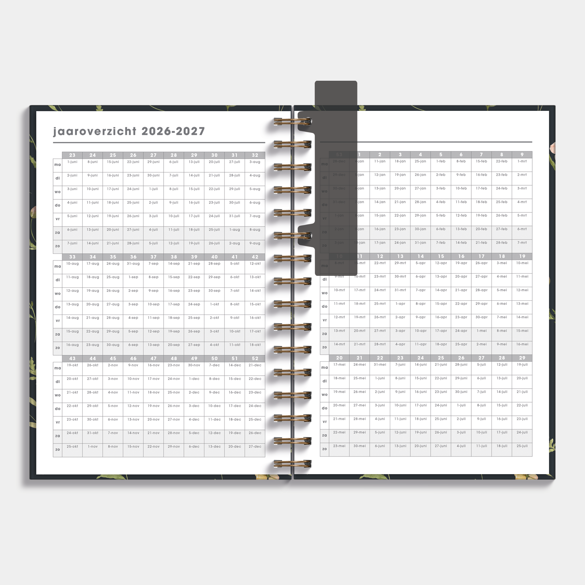 DOCENTENAGENDA 2026-2027 A5 AQUAREL WILDE BLOEMETJES