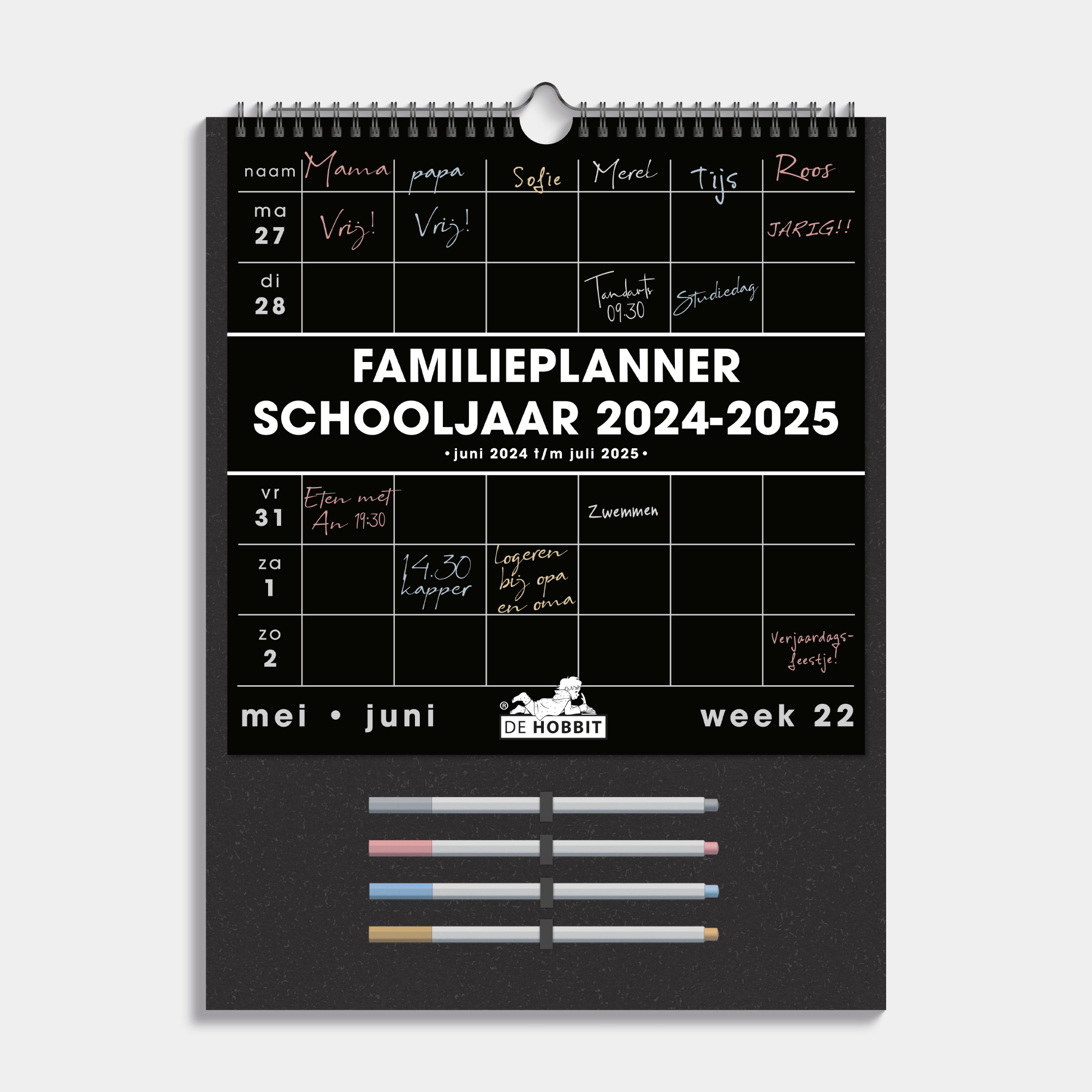 FAMILIEPLANNER MARKERS 2024-2025 A3+ ZWART