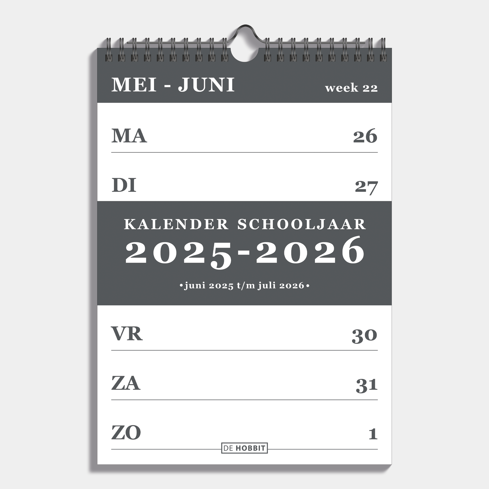 WEEKKALENDER SCHOOLJAAR 2025-2026 A4 DONKERGRIJS