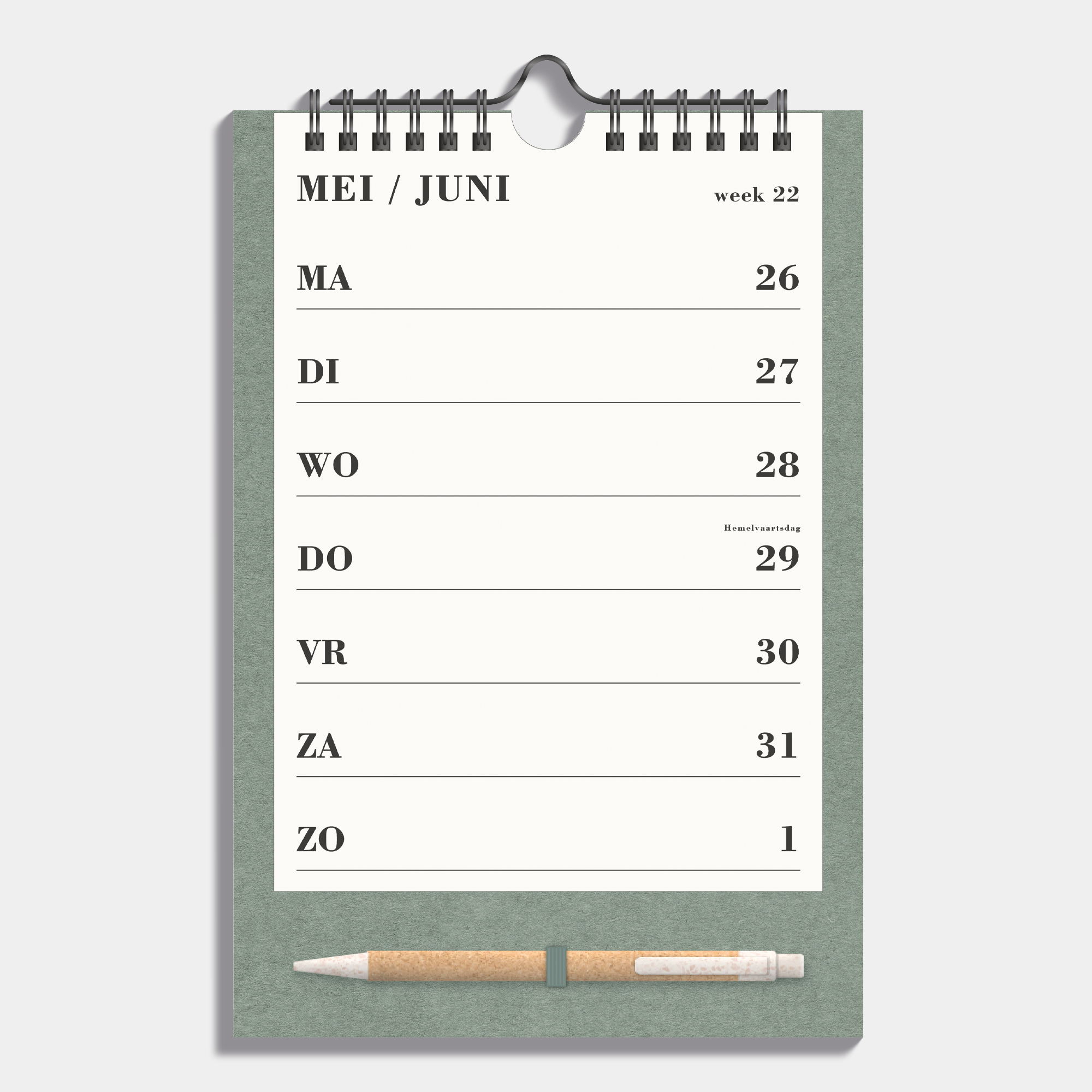 SPIRAALKALENDER SCHOOLJAAR 2025-2026 A5 GROEN