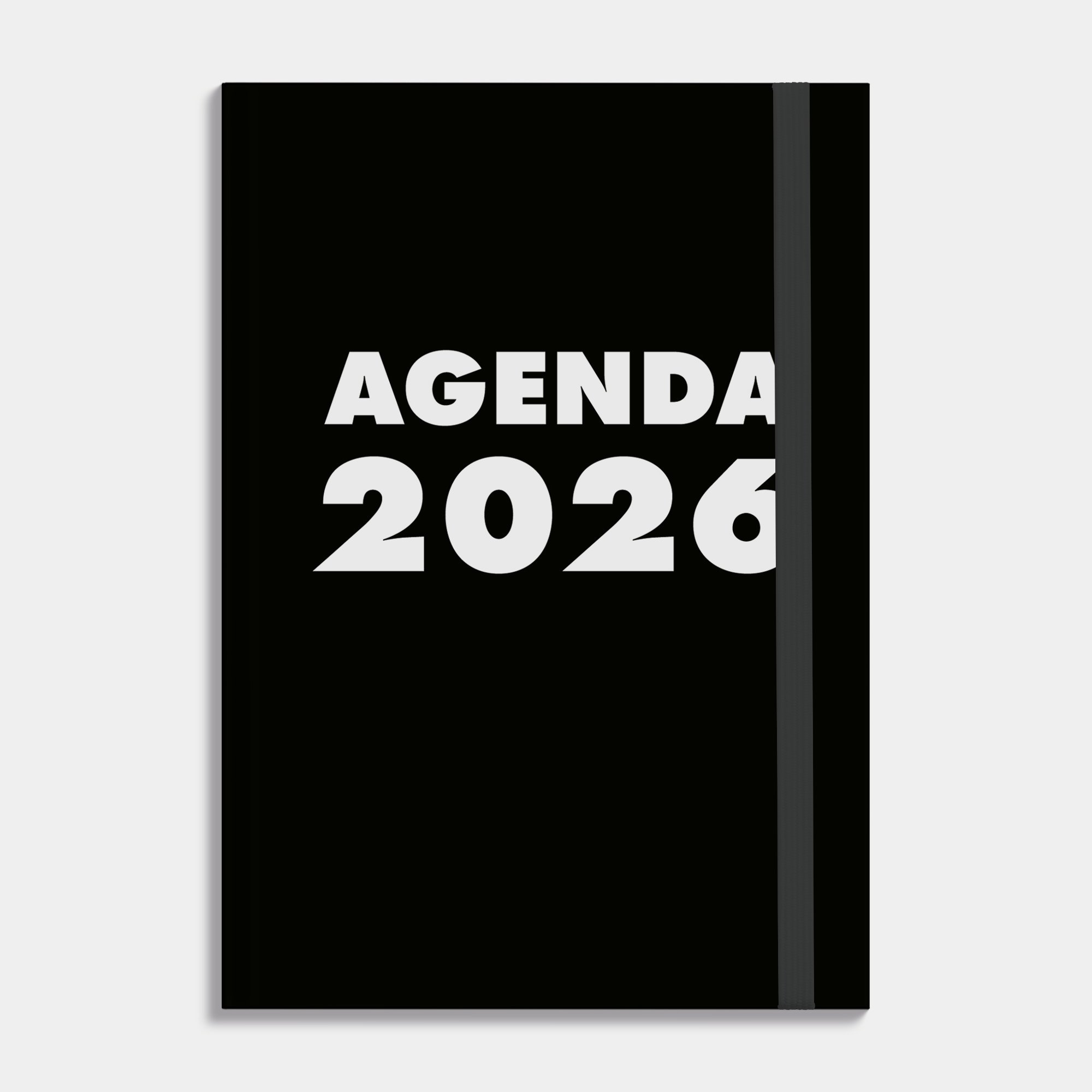 A6 grootletter agenda 2026 met zwarte, harde cover – vooraanzicht.