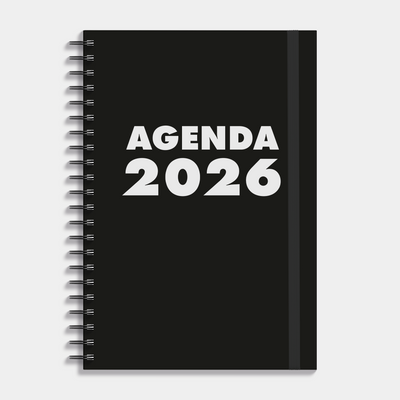 A4 ringband grootletter agenda 2026 met zwarte, harde cover – vooraanzicht.