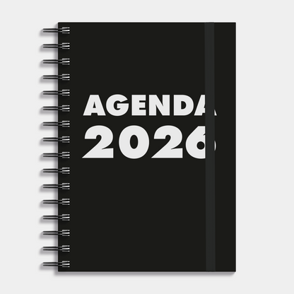 A5 ringband grootletter agenda 2026 met zwarte, harde cover – vooraanzicht.