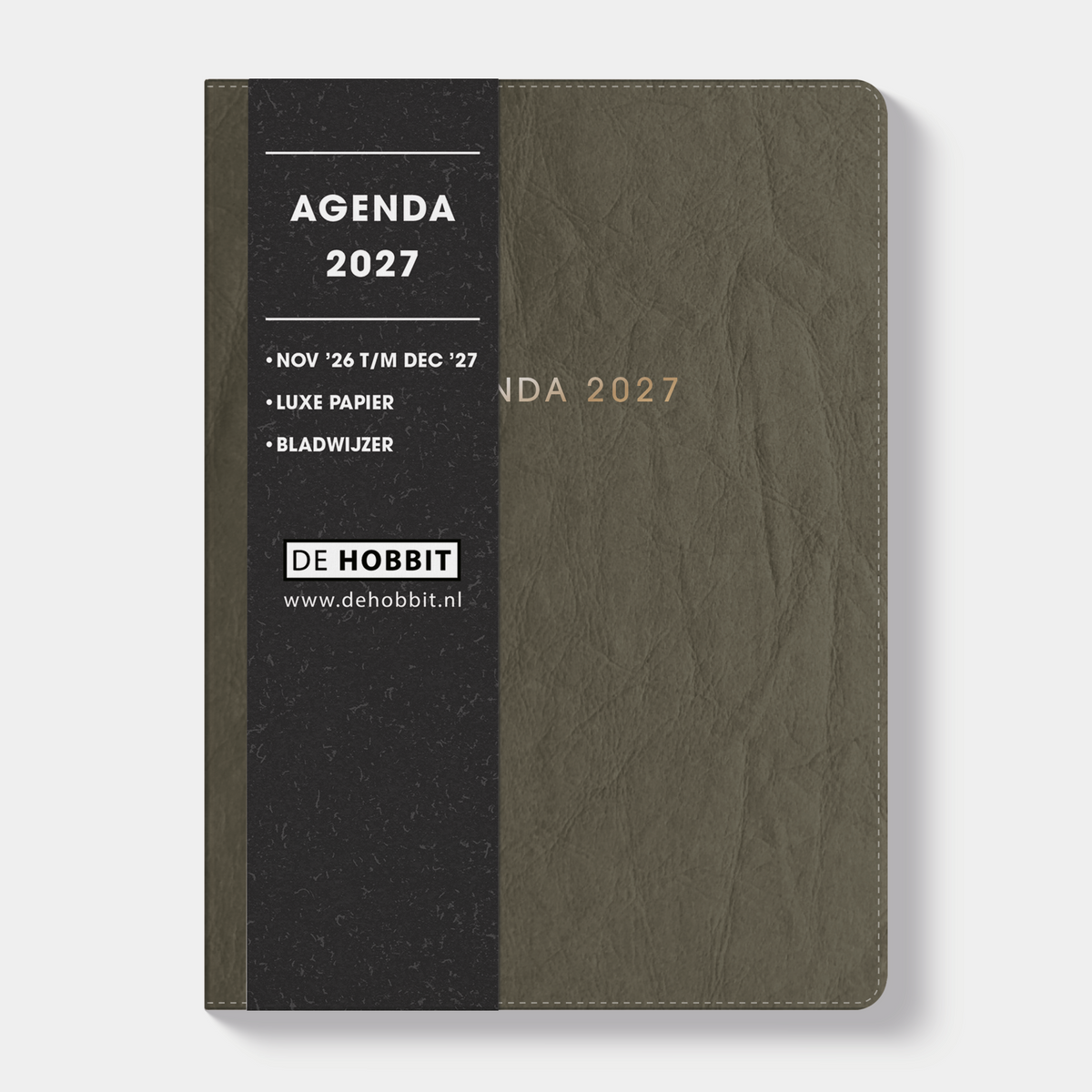 A6 agenda 2027 met flexibele washed kraft coverafwerking – vooraanzicht met informatieve banderol.