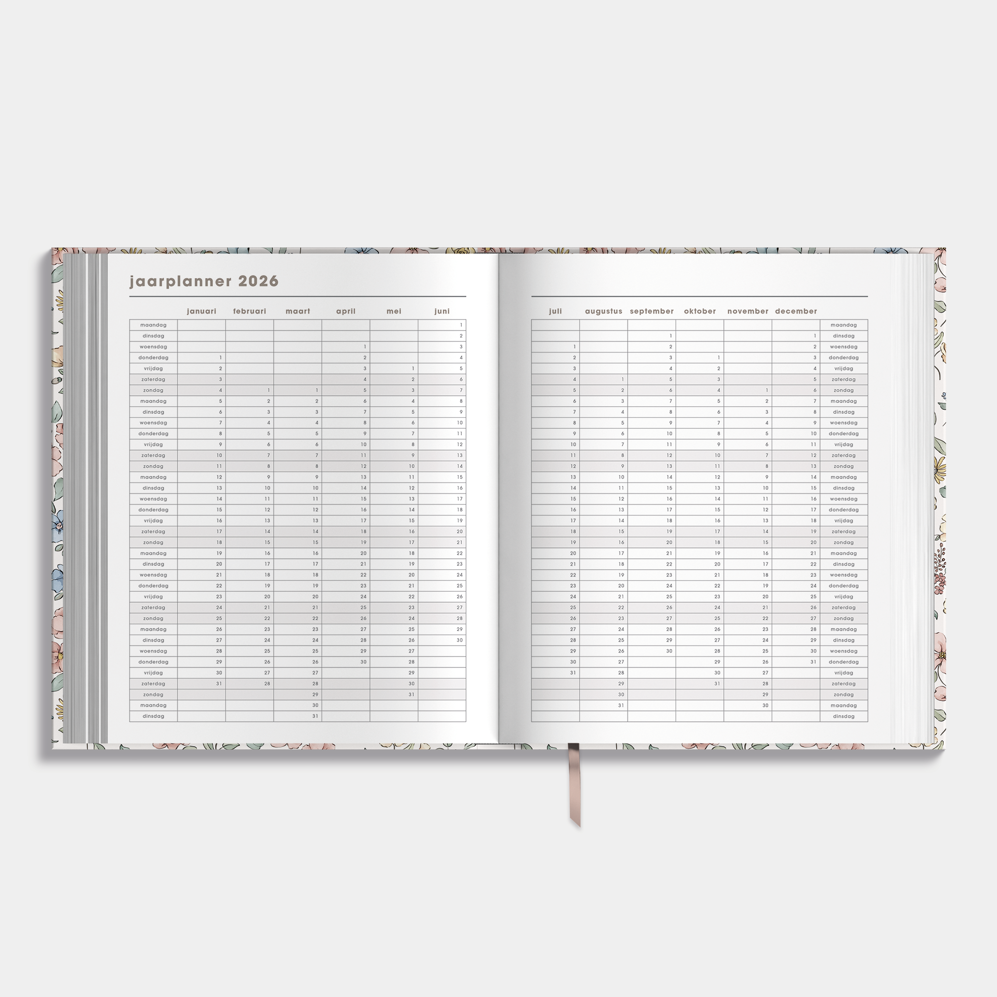 Luxe weekplanner 2026-2027 met dessin van kleine bloemetjes in pasteltinten – jaarplanner.