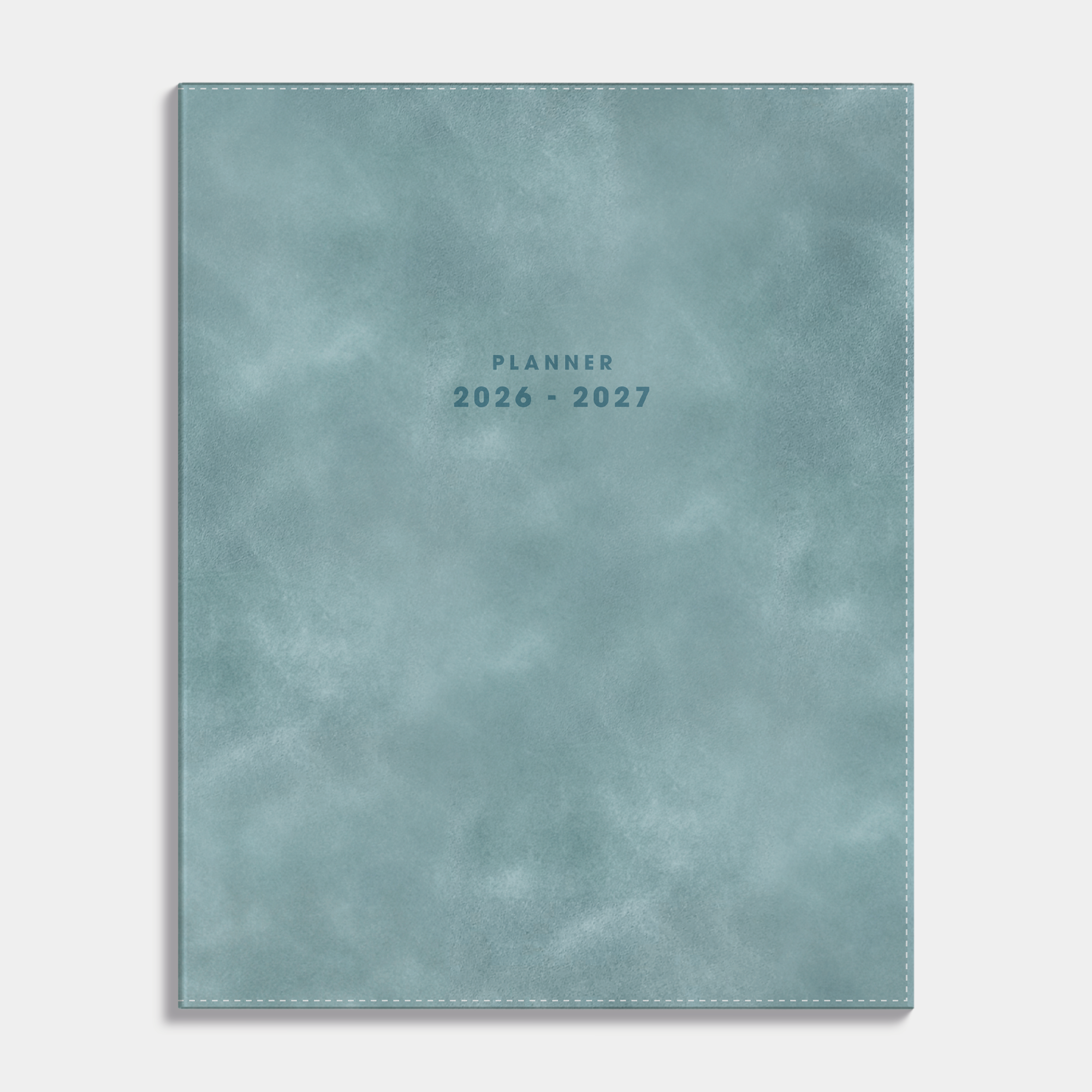 Luxe weekplanner 2026-2027 met een flexibele cover die is afgewerkt met grijsblauw suèdelook – vooraanzicht.