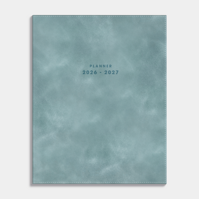 Luxe weekplanner 2026-2027 met een flexibele cover die is afgewerkt met grijsblauw suèdelook – vooraanzicht.