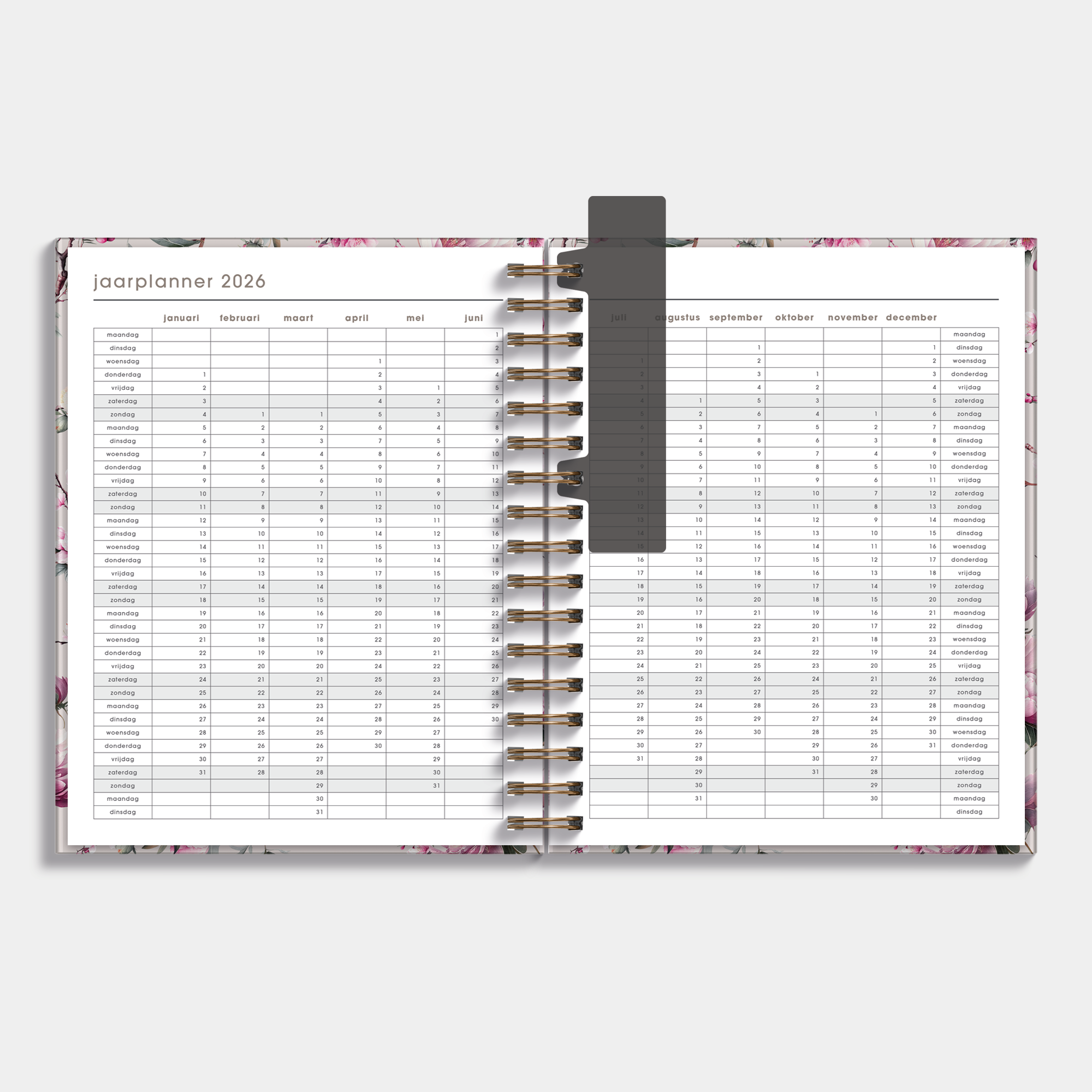 luxe weekplanner 2026 met stijlvolle kersenbloesemprint – jaarplanner.