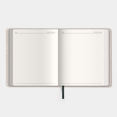 Notitieboek in het A5+ formaat met een flexibele linnen coverhoes – binnenwerk met notitieruimte.