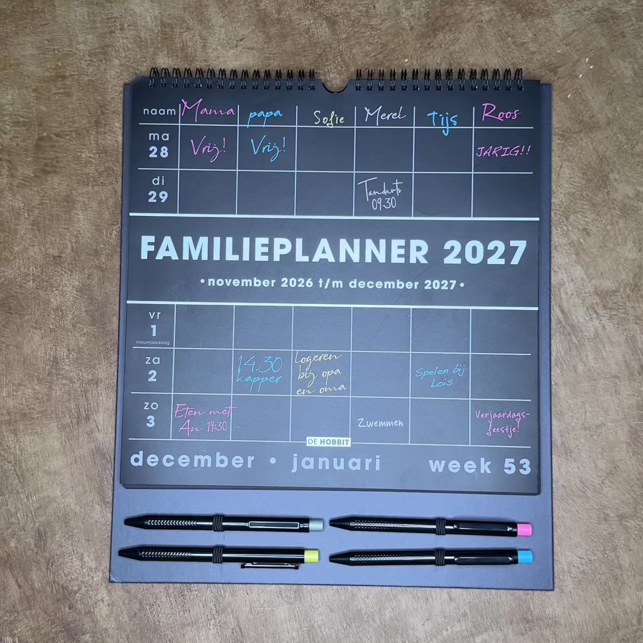 FAMILIEPLANNER MARKERS 2027 A3+ ZWART