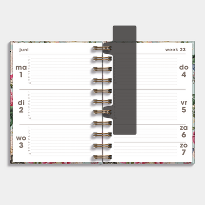 Ringband agenda 2026-2027 in A6 met brocante print – weekoverzicht.