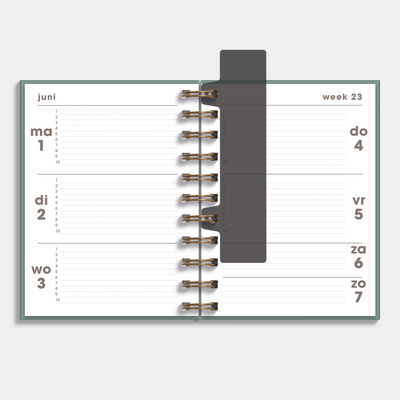 Ringband agenda 2026-2027 in A6 met vintage bloemenprint op insteekkaart – weekoverzicht.