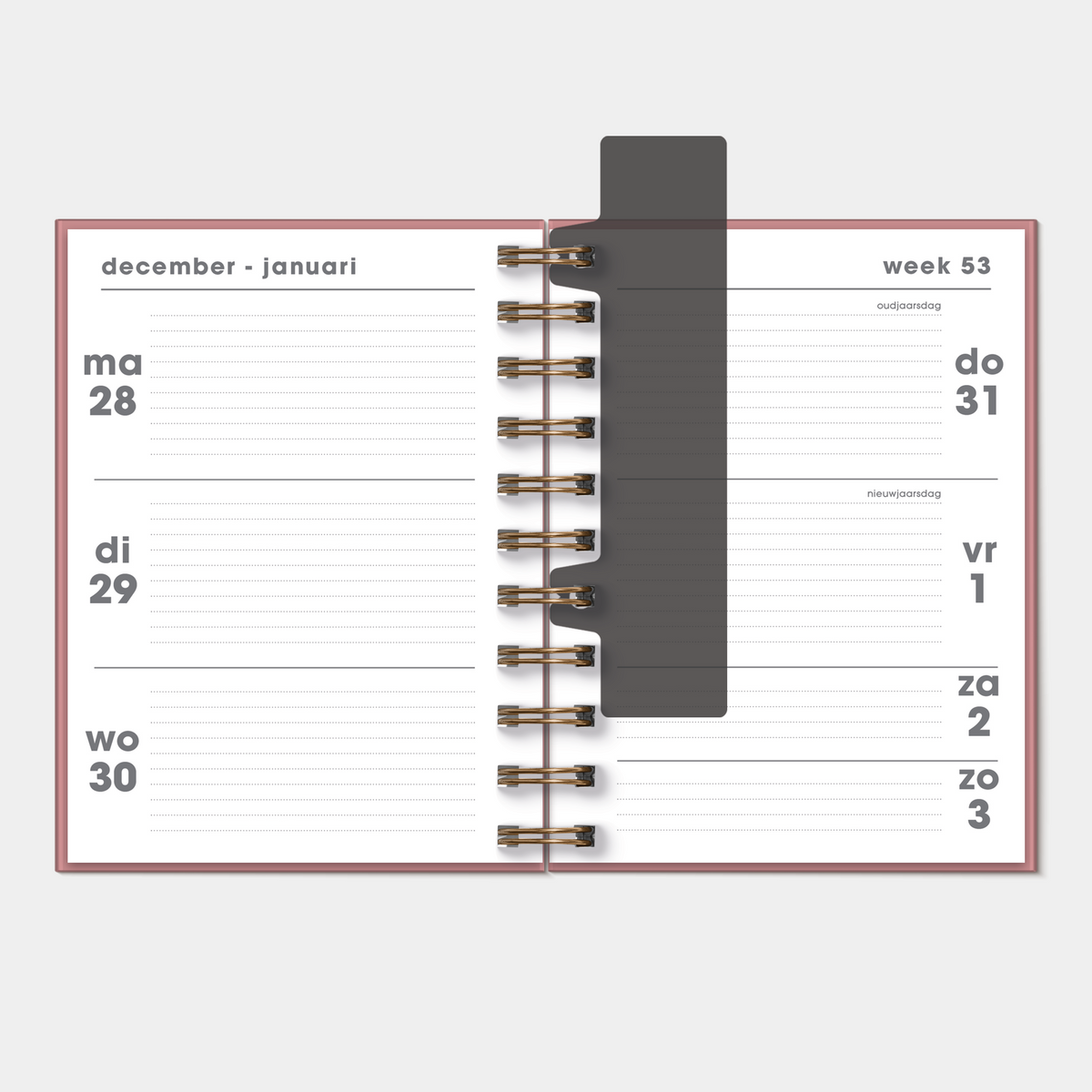 A6 ringband agenda 2027 met brocante print – binnenwerk met weekoverzicht.