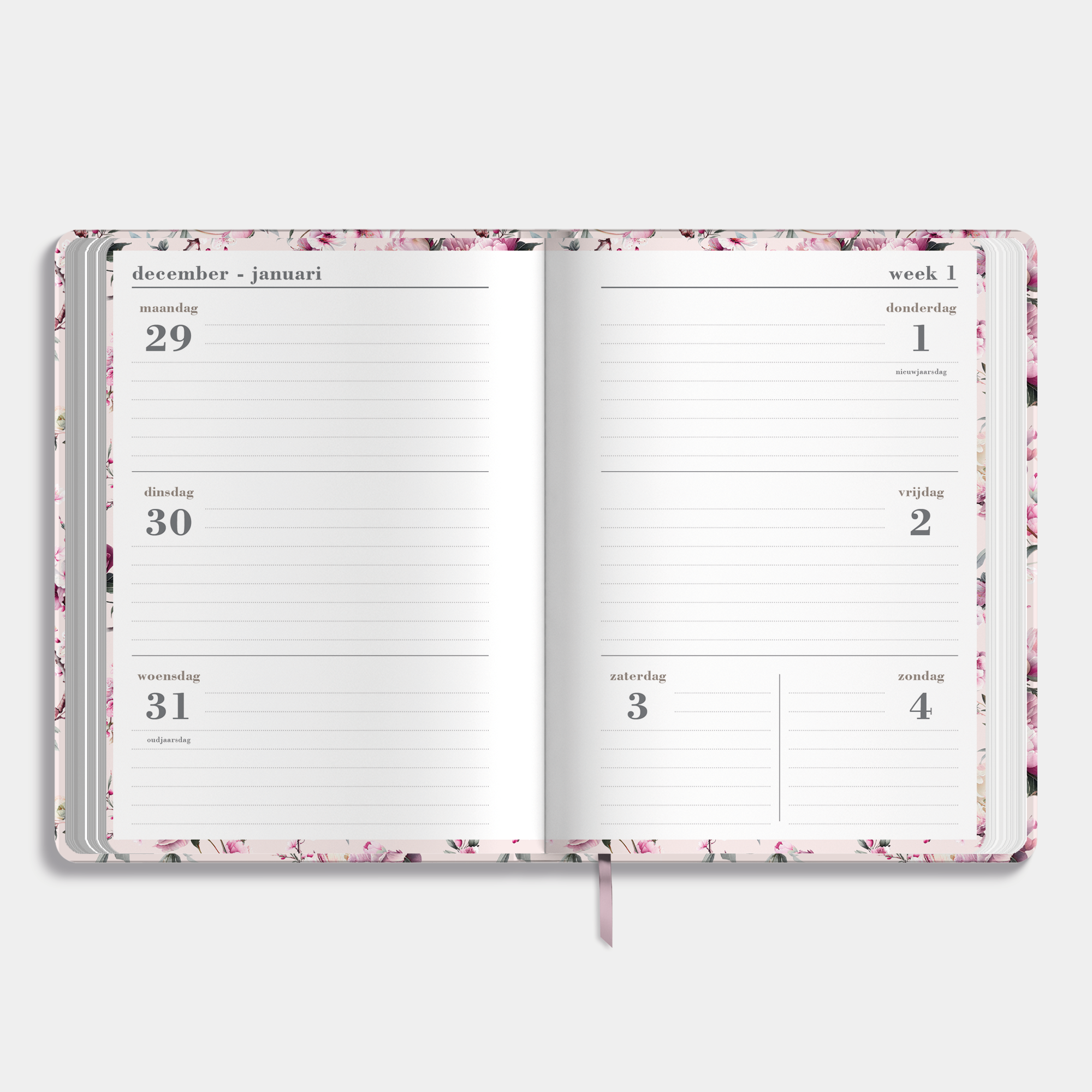 B6 weekagenda 2026 met kersenbloesemprint – binnenwerk met weekoverzicht.